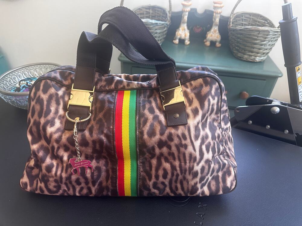 NEW VINTAGE Y2K L.A.M.B. GWEN STEFANI X LE SPORTSAC LEOPARD STRIPE DUFFEL BAG